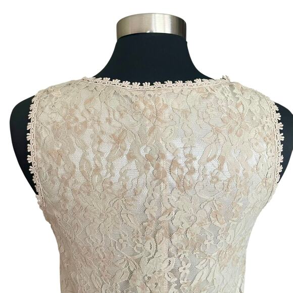 Vertigo Paris Taupe Beige Sheath Dress Tiered Lace Sleeveless MED Fairy Boho - Picture 4 of 9